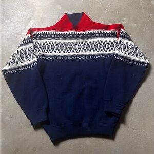 Men's Navy and Red Patterned Sweater